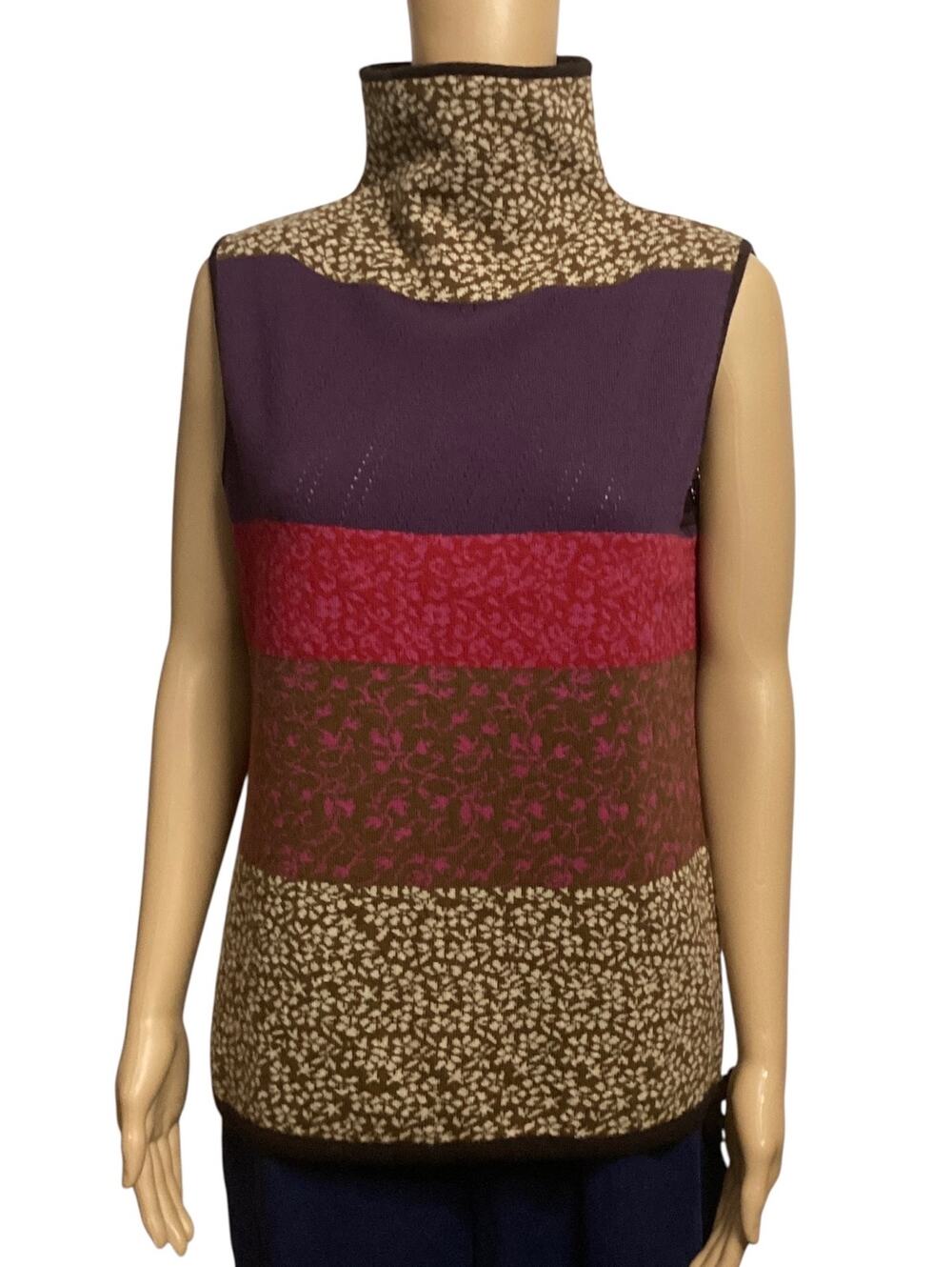 Weekend Max Mara Sleeveless Turtleneck Sweater Vest Jacquard Knit Italian Wool L